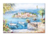 Cumpara ieftin Tablou living pictat manual, Lacul Como, Colt de rai, 70x50cm ulei pe panza in cutit efect 3D, Valentin Pop