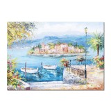 Tablou living pictat manual, Lacul Como, Colt de rai, 70x50cm ulei pe panza in cutit efect 3D, Valentin Pop
