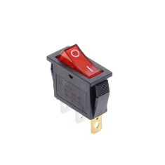 Intrerupator basculant rocker iluminat rosu ON, OFF cu mentinere, 15A 250V AC, 31x11 mm, montaj panou, FL3-KCD3-101-01-RED