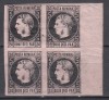 ROMANIA 1867 LP 20 c REGELE CAROL I CU FAVORITI 20 PARALE HARTIE SUBTIRE NEGRU/HARTIE ROZ BLOC DE 4 TIMBRE GUMA ORIGINALA SARNIERA, Nestampilat