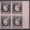ROMANIA 1867 LP 20 c REGELE CAROL I CU FAVORITI 20 PARALE HARTIE SUBTIRE NEGRU/HARTIE ROZ BLOC DE 4 TIMBRE GUMA ORIGINALA SARNIERA