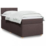 vidaXL Pat box spring cu saltea, maro &icirc;nchis, 80x200 cm, textil