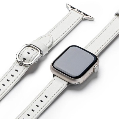Rama pentru Apple Watch 1/2/3/4/5/6/7/8/9/SE/SE 2 (38/40/41mm) - Ringke Leather One Slim - White foto