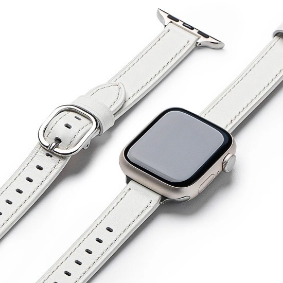 Rama pentru Apple Watch 1/2/3/4/5/6/7/8/9/SE/SE 2 (38/40/41mm) - Ringke Leather One Slim - White