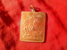 Medalion - Iconita veche Sf.M.M. Gheorghe , alama ,dim.=4x3,3cm foto