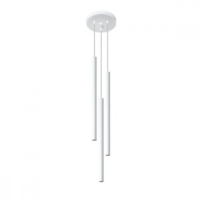 Lampă Suspendată Pastel Alb Oțel 3 Becuri Tub Modern De Interior