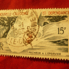 Timbru Noua Caledonie colonie franceza 1962 - Pescar- val.15fr. stampilat