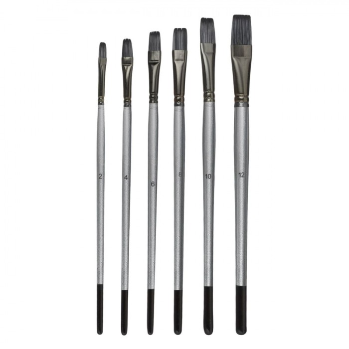 Set Pensule Desen, Painter&#039;s Brush, V&acirc;rf Plat, M&acirc;ner Negru Argintiu, 6 Bucăți