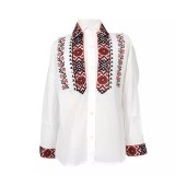 Cumpara ieftin Camasa Traditionala de Baieti Alba cu Motiv Geometric Rosu - ITB42