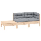 vidaXL Set mobilier grădină cu perne, 3 piese, gri, lemn masiv pin