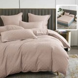 Lenjerie de pat natur uni stripe 6 piese cu husa (capucino)