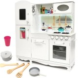 Bucatarie din lemn pentru copii 91x102 cm,banda multicolora LED,accesorii incluse - Alb, Dactylion