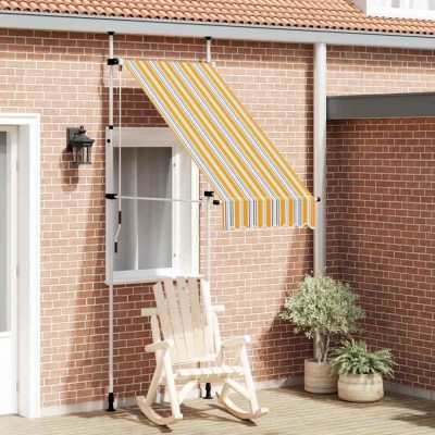 Copertină retractabilă manual, galben &amp;amp; albastru, 100 cm, dungi foto
