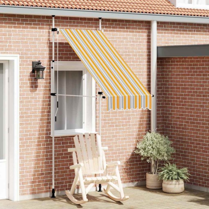 Copertină retractabilă manual, galben &amp; albastru, 100 cm, dungi