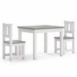 Set masa si scaune pentru copii, 3 piese, alb si gri, MDF GartenMobel Dekor, vidaXL