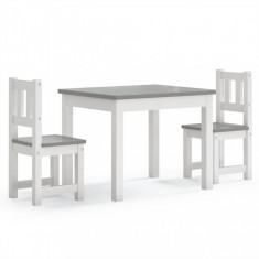 Set masa si scaune pentru copii, 3 piese, alb si gri, MDF GartenMobel Dekor
