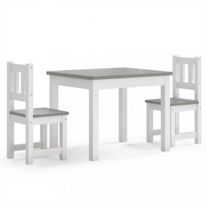 Set masa&amp;scaun pentru copii, 3 piese, alb si gri, MDF