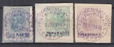 ROMANIA 1896 POSTA ROMANA IN TURCIA PE SPIC DE GRAU SUPRATIPAR VIOLET STAMPILAT