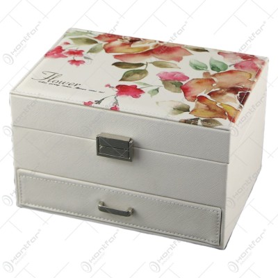 Cutie bijuterii cu sertar din piele ecologica 23x16x14 CM Flower foto