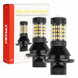 Set 2 becuri auto semnalizare LED, cu lumini de zi 2in1, AMIO, 12V, culoare alb-orange, BAU15s, Canbus
