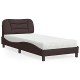 vidaXL Pat cu saltea, maro &icirc;nchis, 90x190 cm, textil