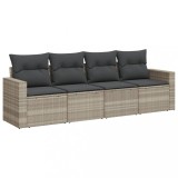 Set canapea de gradina cu perne, 4 piese, gri deschis poliratan