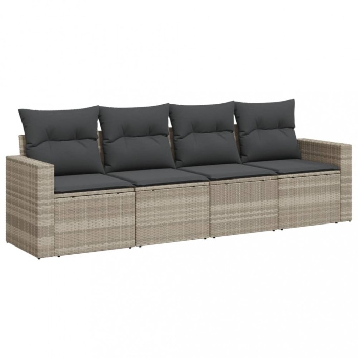 Set canapea de gradina cu perne, 4 piese, gri deschis poliratan