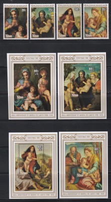 Niue 1980 - Crăciun - &amp;bdquo;Fecioara cu Pruncul&amp;rdquo; - Picturi de Andrea del Sarto, Serie + 4 Colite, MNH foto