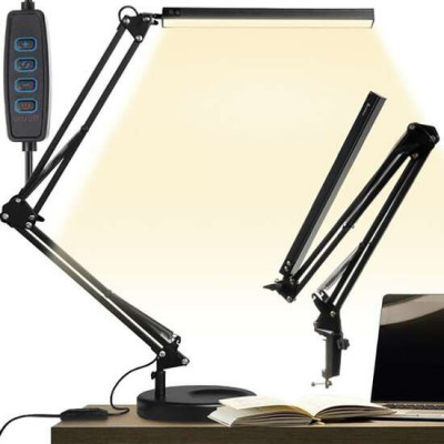 Lampa de birou 2 in 1, cu prindere masa, brat flexibil, 3 culori lumina, 10 niveluri, USB, negru, 3x37 cm, Izoxis GartenVIP DiyLine foto