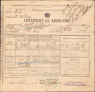 A1188 Certificat de absolvire clasa a V-a, 1907, județul Vaslui foto