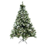 Brad artificial decorat cu conuri pin nins de craciun 1.8m, pentru perete/colt, 862 ramuri, suport metalic inclus, verde, Oem