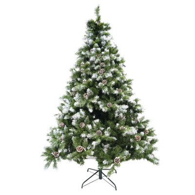 Brad artificial decorat cu conuri pin nins de craciun 1.8m, pentru perete/colt, 862 ramuri, suport metalic inclus, verde foto