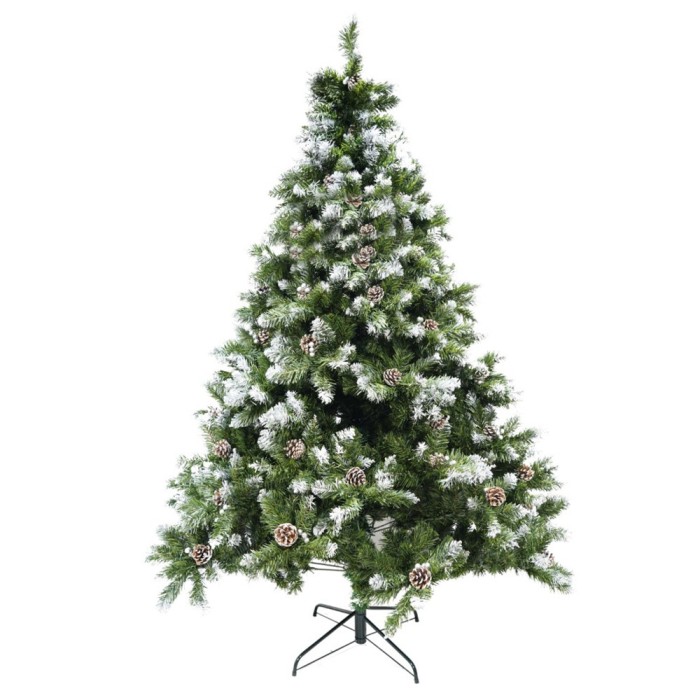 Brad artificial decorat cu conuri pin nins de craciun 1.8m, pentru perete/colt, 862 ramuri, suport metalic inclus, verde