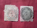 2 Timbre Danemarca 1864 4s carmin si 1875 20o , stampilate , defecte