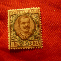 Timbru Italia 1901 V.Emanuel III , 1 lira , sarniera