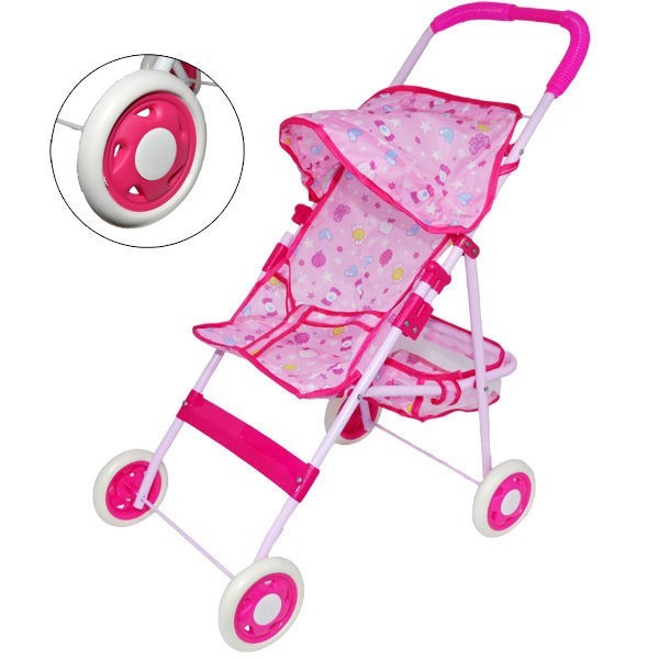 Carucior papusi metal cu roti de cauciuc Carucior papusi metal cu roti de cauciuc