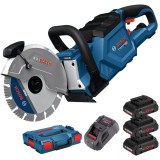 Bosch GCS 18V-230 + 0615990L1R - Masina de taiat cu disc diamantat 230 mm + Set 3 acumulatori si incarcator Li-Ion 18 V 4 Ah valiza speciala