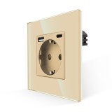 Cumpara ieftin Priza Simpla + USB-A + USB-C LUXION cu Rama din Sticla