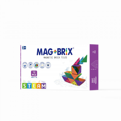 Set magnetic Magbrix 12 piese triunghi drept - compatibil cu caramizi de constructie tip Lego foto