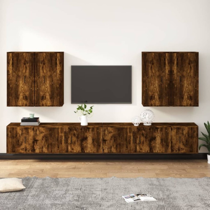 vidaXL Set dulap TV, 8 piese, stejar fumuriu, lemn prelucrat 3188707