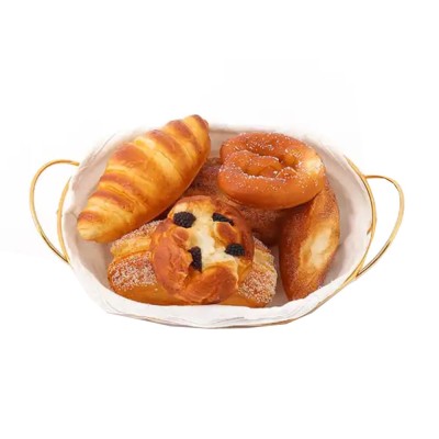Cos metalic rotund Pufo Luxury Premium de bucatarie pentru servire paine, cu husa detasabila textila, 24 x 24 cm, auriu foto