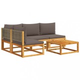 Cumpara ieftin Set canapele de gradina cu 5 piese si perne din lemn de salcam si ratan