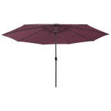 vidaXL Umbrelă de soare de grădină cu LED-uri, roșu bordo, 400 cm 312534