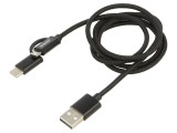 Cablu USB 2.0 1m 2,1A USB A la USB B micro și USB C