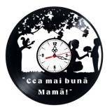Ceas perete vinil "Cea mai buna Mama" decorativ 30cm, Mama Copil sub Copac, cadran alb, silentios