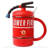 Cana cu capac din ceramica si lingurita Pufo Stop Fire pentru cafea sau ceai, 400 ml, rosu