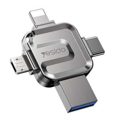 Stick memorie yesido 4in1 otg, usb, tip-c, micro-usb, lightning, 5gbps, 128gb, grey foto