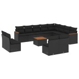 Cumpara ieftin Set mobilier de gradina cu perne, 13 piese, negru, poliratan