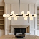 Cumpara ieftin Lustra suspendata cu 16 globuri albe, dulie G9, culoare corp negru, inaltime reglabila reglabila 50cm (extensii 20+30cm)