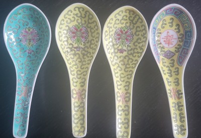 Lot-set-serviciu 4 linguri,lingurite portelan China, pt servit salate, sosuri foto